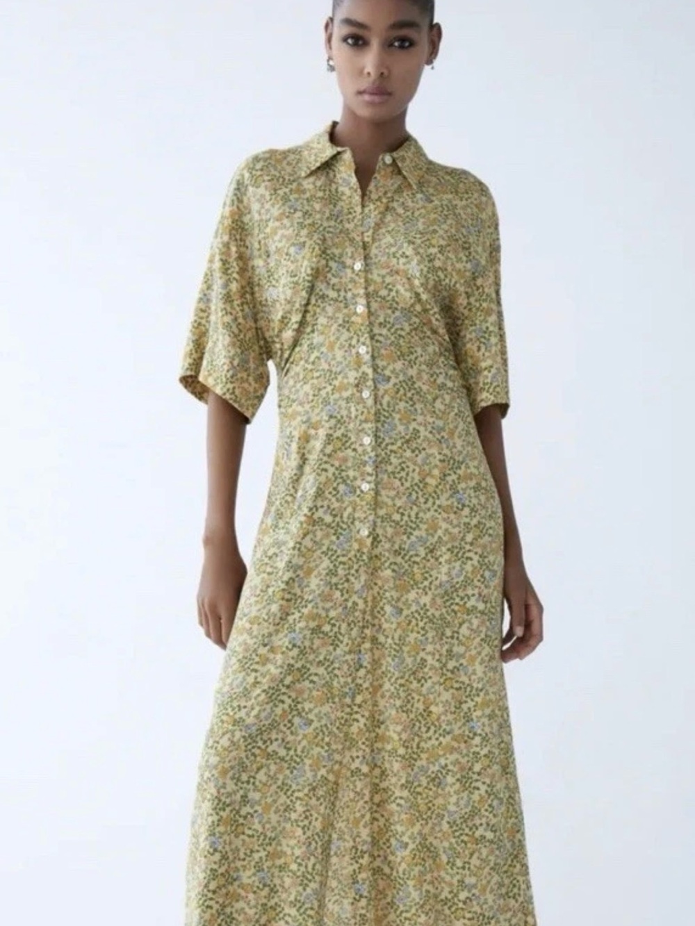 Zara Yellow Floral Button-Front Maxi Dress